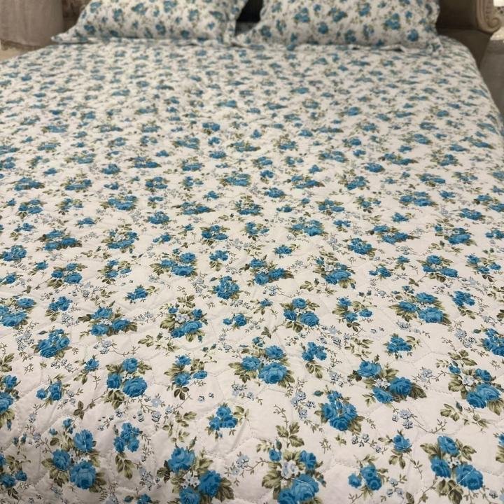 Çift Kişilik Empirme Pano Yatak Örtüsü Pudra 3Parça