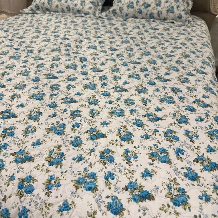 Çift Kişilik Empirme Pano Yatak Örtüsü Pudra 3Parça