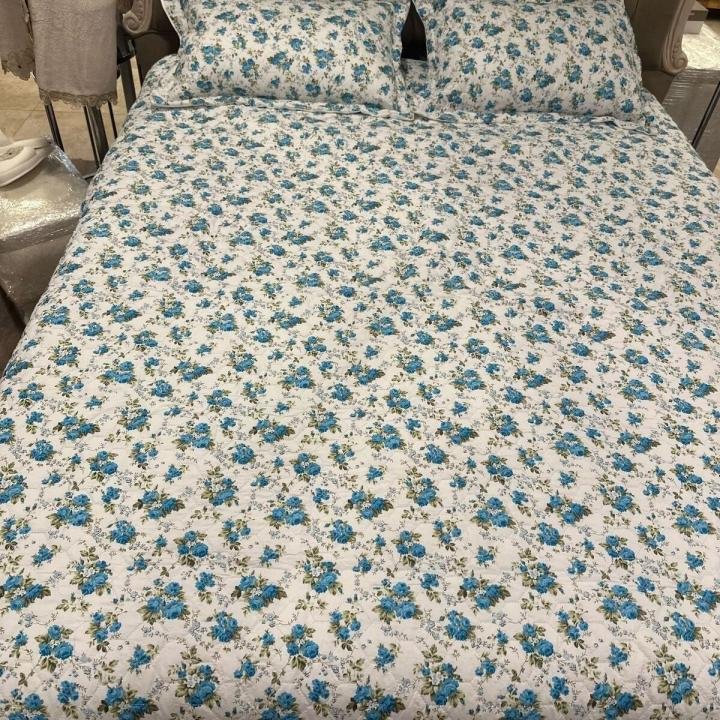 Çift Kişilik Empirme Pano Yatak Örtüsü Pudra 3Parça