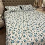 Çift Kişilik Empirme Pano Yatak Örtüsü Pudra 3Parça