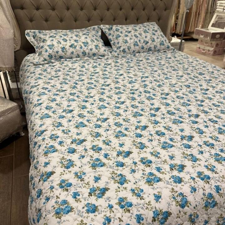 Çift Kişilik Empirme Pano Yatak Örtüsü Pudra 3Parça