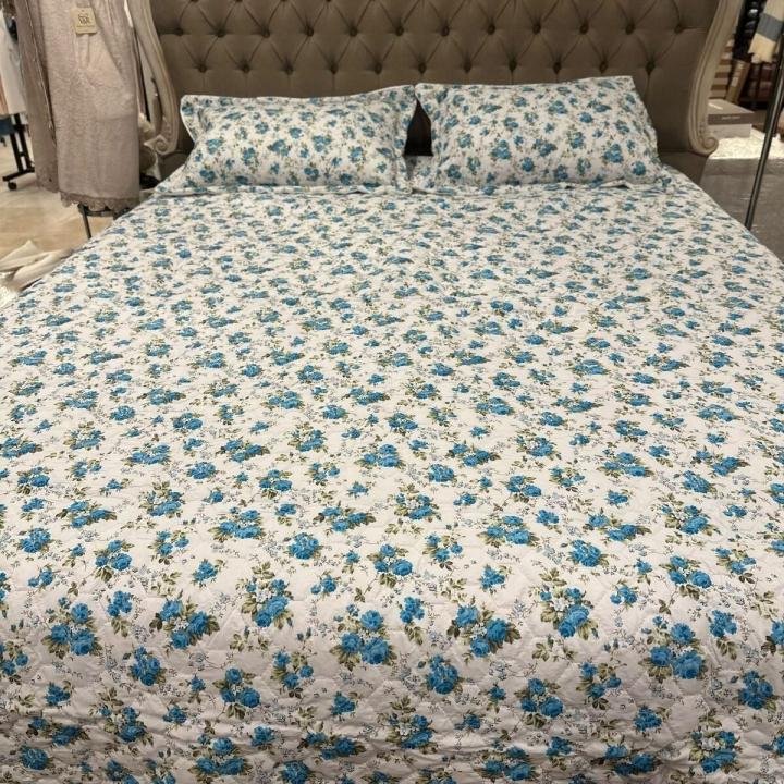 Çift Kişilik Empirme Pano Yatak Örtüsü Pudra 3Parça