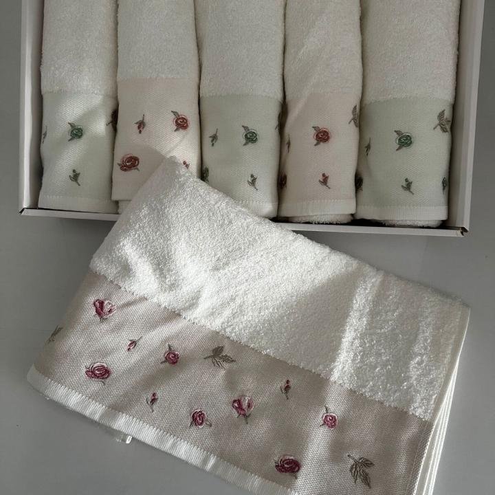Gül - 6'lı Havlu Seti Bambu Nakışlı 50x90