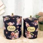 Lacivert Çiçek Desenli Metal 2 Li Patates Soğan Sepeti Cnk0003