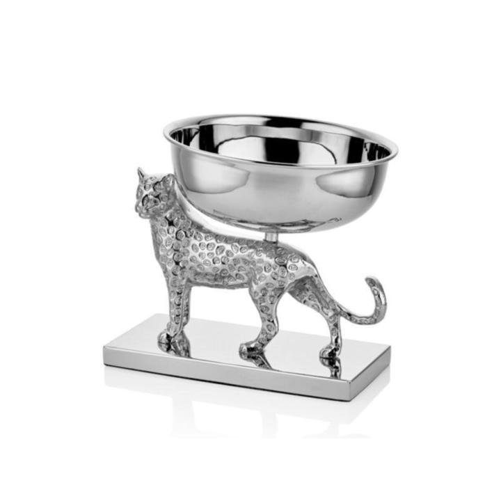 Jagger Parlak Gümüş Jaguar Figürlü Dekoratif Kase 26x18x19 cm