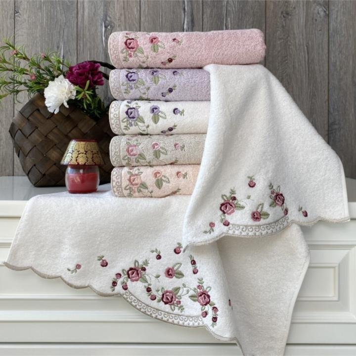 Taren - Nakışlı Bambu Havlu 6 Ad. (50x90)