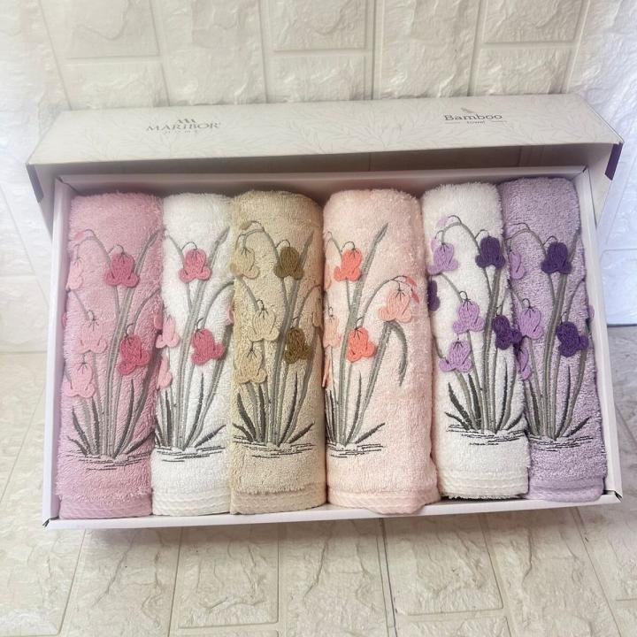 6'lı Havlu Seti Bambu Tamara Nakışlı 50x90
