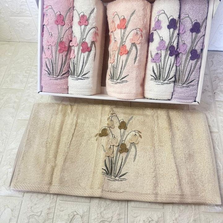 6'lı Havlu Seti Bambu Tamara Nakışlı 50x90