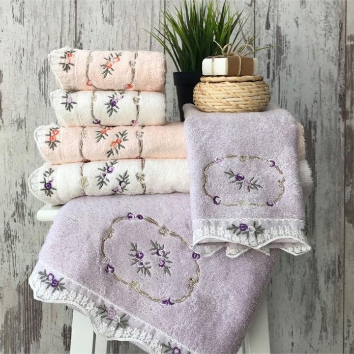 Delfin V2 - Nakışlı , Dantelli Bambu Havlu 6 Ad. (50X90)