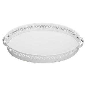 Metal Ferforje Tepsi Büyük Beyaz 38 Cm