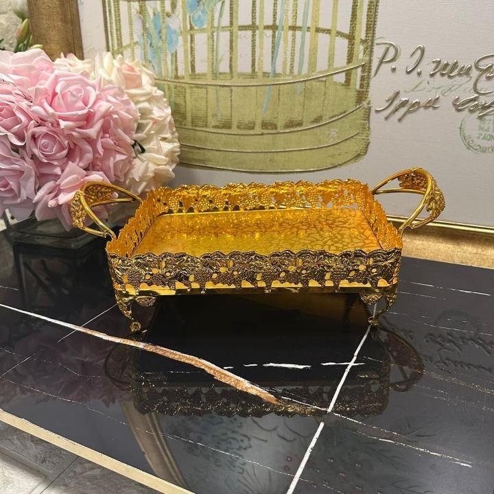 Dikdörtgen Altın Tepsi 26*20*9 Cm