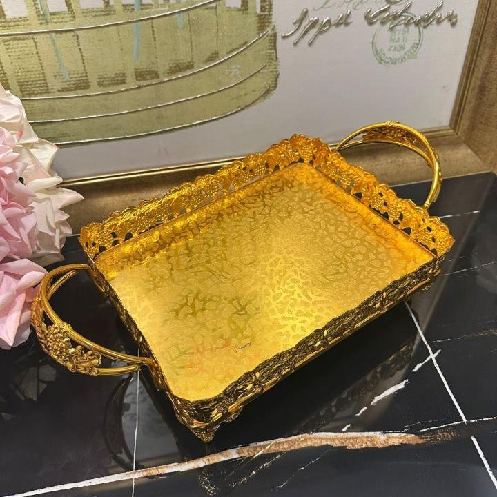 Dikdörtgen Altın Tepsi 26*20*9 Cm