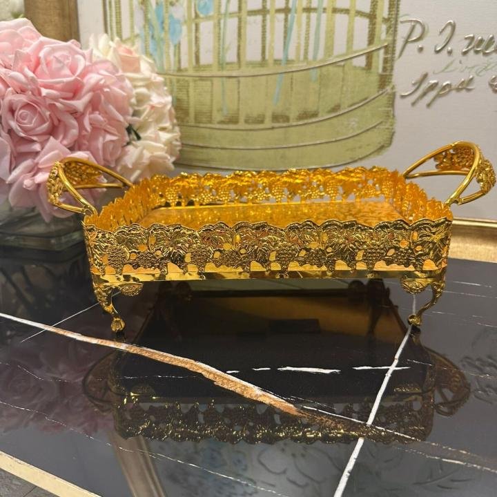 Dikdörtgen Altın Tepsi 26*20*9 Cm