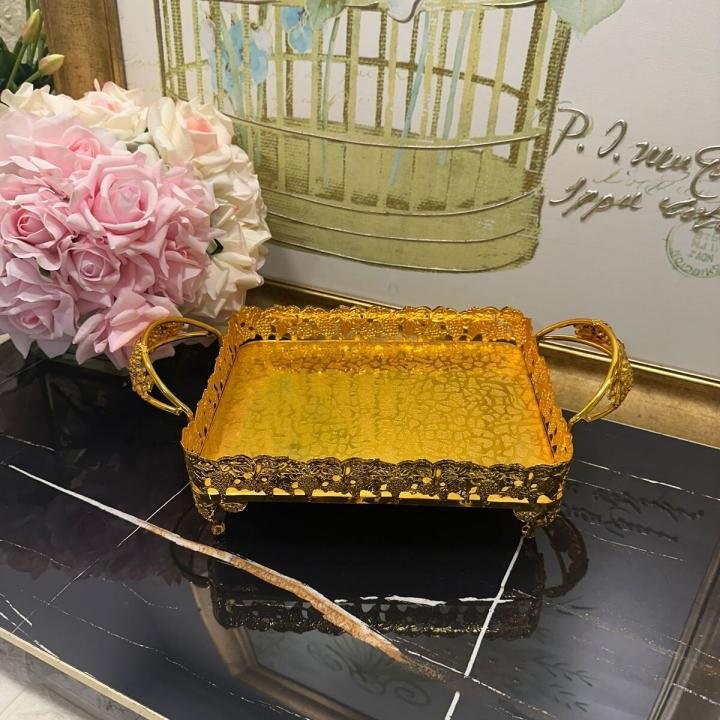 Dikdörtgen Altın Tepsi 26*20*9 Cm