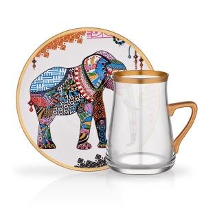 Elephant Beyaz Kulplu 6 Kişilik Çay Seti