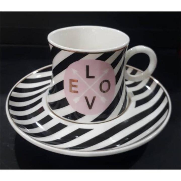6 Lı Kahve-çay Fincan Tkm. Lvn Pembe Siyah Love Porselen Lvn57062