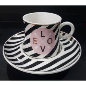 6 Lı Kahve-çay Fincan Tkm. Lvn Pembe Siyah Love Porselen Lvn57062