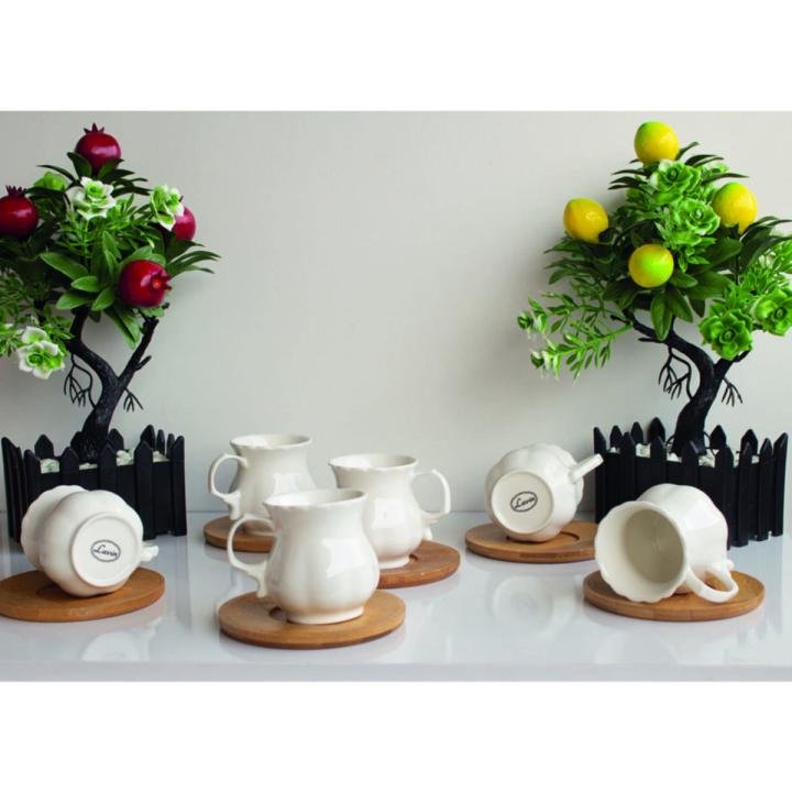 Porselen Bambu Tabaklı Fincan Seti