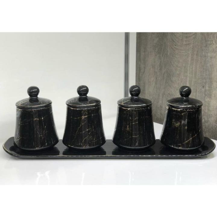 Porselen Tepsili 4 Lü Küçük Boy Baharat Set