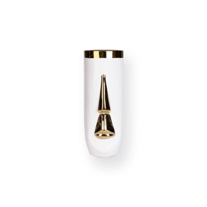 Solera 31 Cm Seramik Gold/beyaz Dekoratif Vazo Solera-13