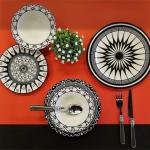 Desenli Siyah Beyaz Yemek Takımı 24 Parça