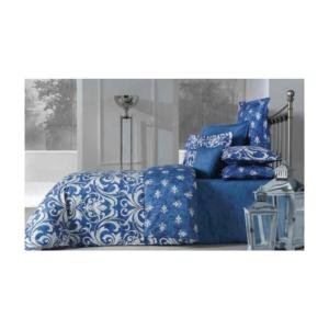 Pamuk Saten Çift Kişilik Nevresim Takımı Mavi Semerkand V3