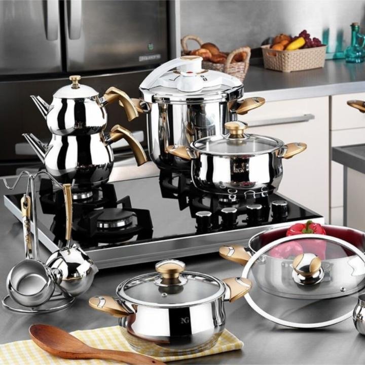 Porselen 18 Parça Çelik Çeyiz Takımı Set Gold