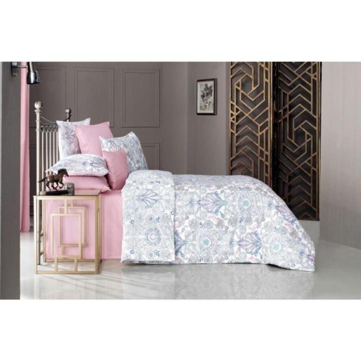 Kuartz Pamuk Saten Nevresim Takımı Çift Kişilik 2 Yastık V1