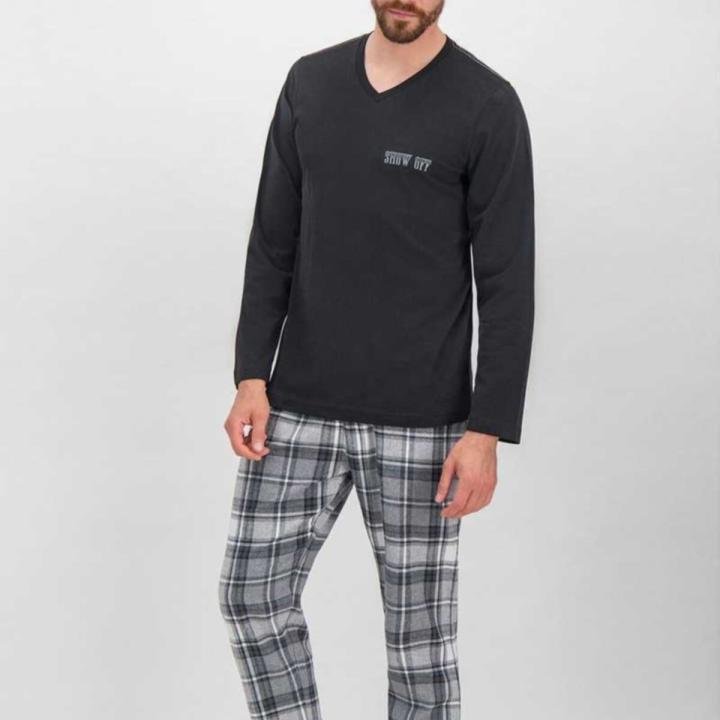 Erkek 2'li Pijama Takımı Ekoseli V Yaka V2 Xl