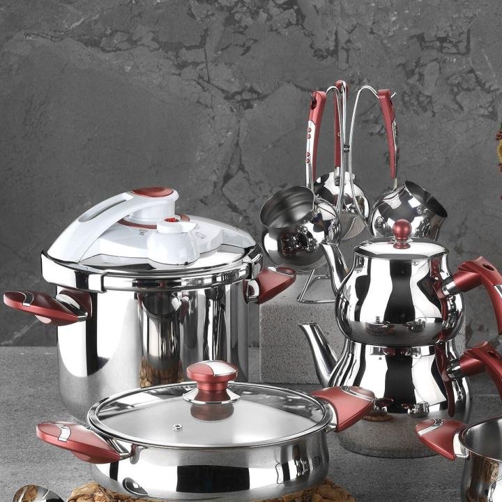 18 Parça Çelik Çeyiz Seti Sedef Kırmızı