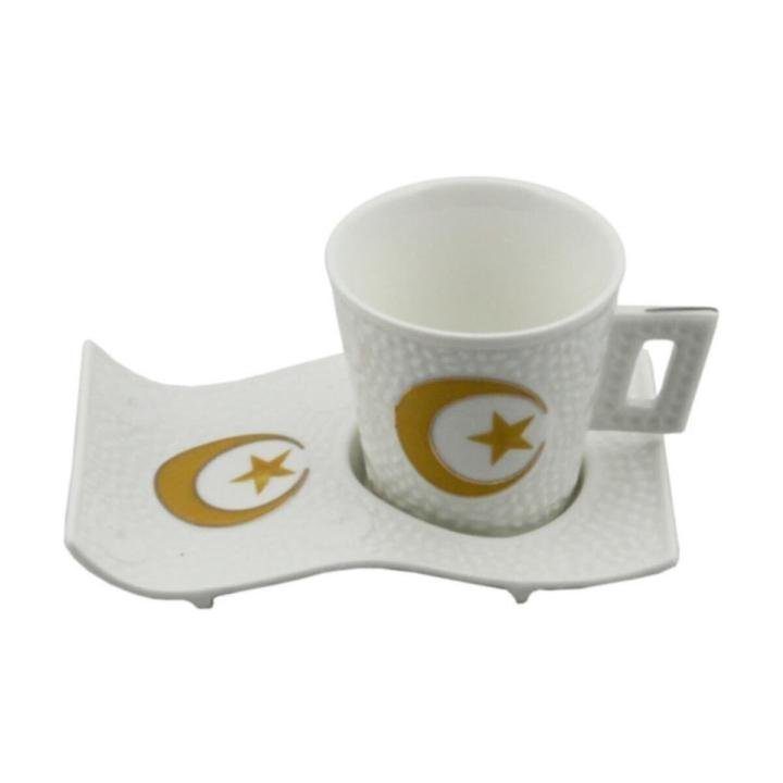 6'lı Fincan Takımı Ay Yıldızlı Porselen - Wavy