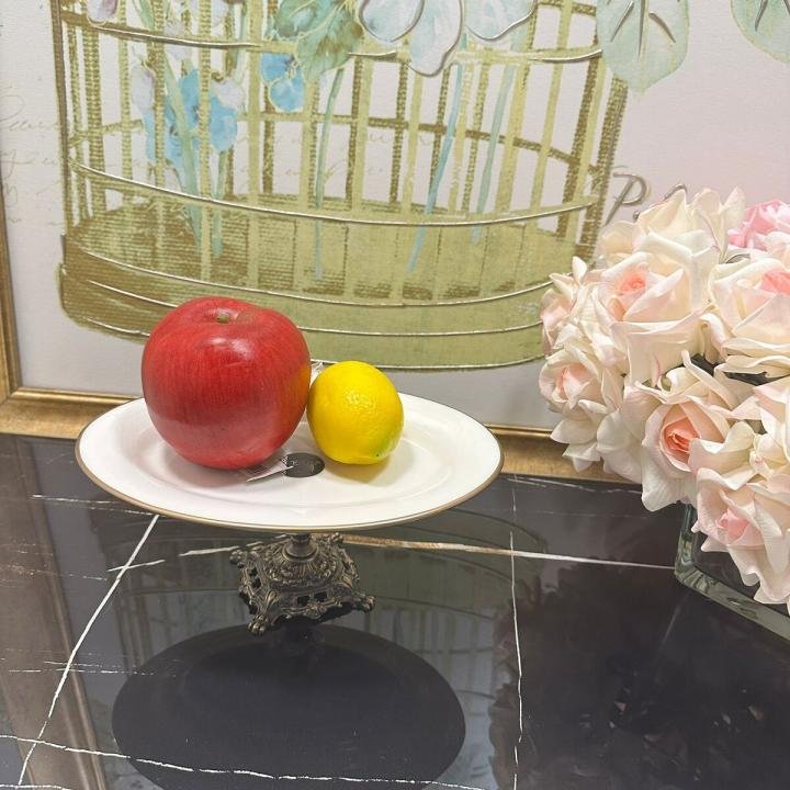 Antik Bold Yaldızlı Kulplu Porselen Ayaklı Sunumluk 30*22 cm