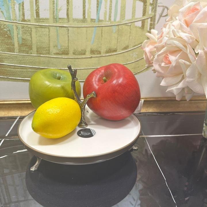 Antik Bold Yaldızlı Kulplu Porselen Kayık Ayaklı Sunumluk 21*21*10