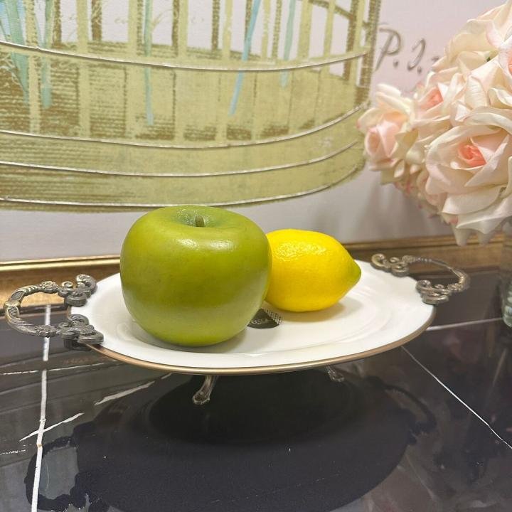 Antik Bold Yaldızlı Kulplu Porselen Kayık Ayaklı Sunumluk 30*22 cm