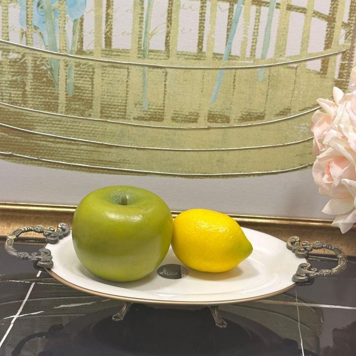 Antik Bold Yaldızlı Kulplu Porselen Kayık Ayaklı Sunumluk 30*22 cm