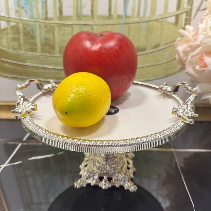 Frame Gümüş Kulplu Porselen 19 cm Ayaklı Sunumluk 21*24*17