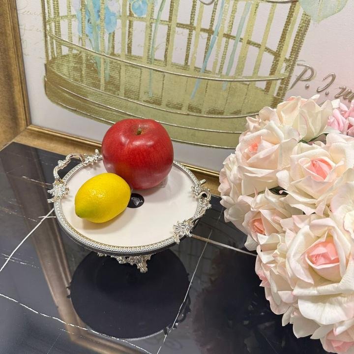 Frame Gümüş Kulplu Porselen 19 cm Ayaklı Sunumluk 21*24*17