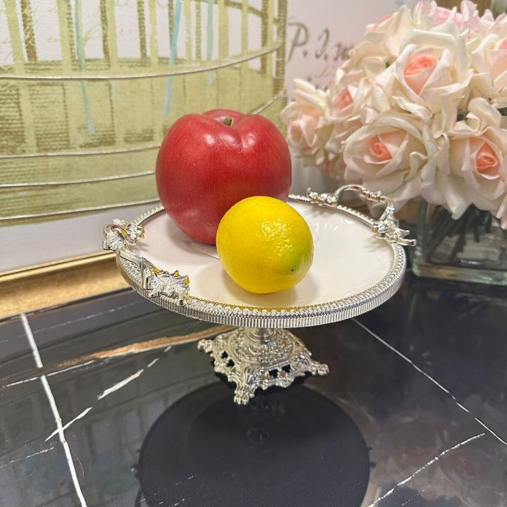 Frame Gümüş Kulplu Porselen 19 cm Ayaklı Sunumluk 21*24*17