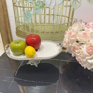 Frame Gümüş Kulplu Porselen Kayık Ayaklı Sunumluk 22*37*17