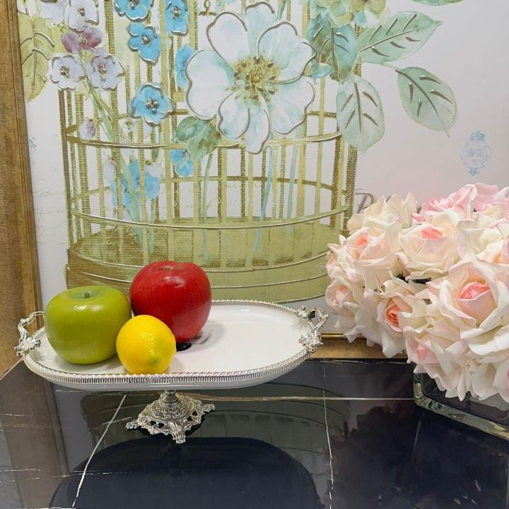 Frame Gümüş Kulplu Porselen Kayık Ayaklı Sunumluk 22*37*17