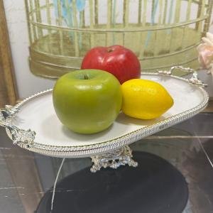 Frame Gümüş Kulplu Porselen Kayık Ayaklı Sunumluk 22*37*17