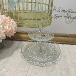 2 Katlı Gümüş Cam Kurabiyelik Sunumluk 29*29*25 cm