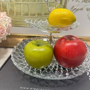 2 Katlı Gümüş Cam Kurabiyelik Sunumluk 29*29*25 cm