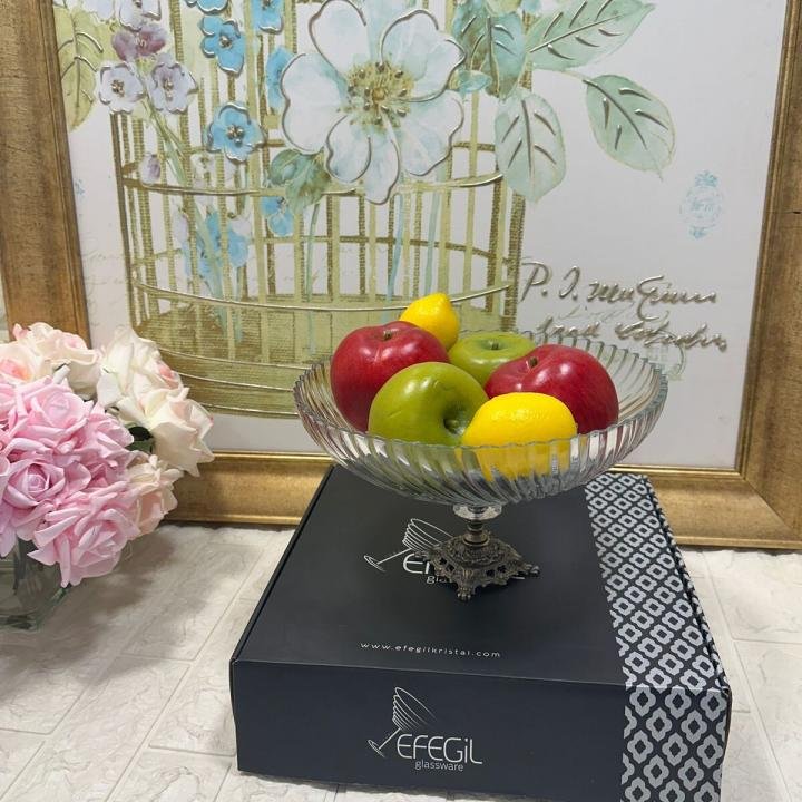 Antik Kristal Gold Cam Ayaklı Salata Kasesi 29*29*19