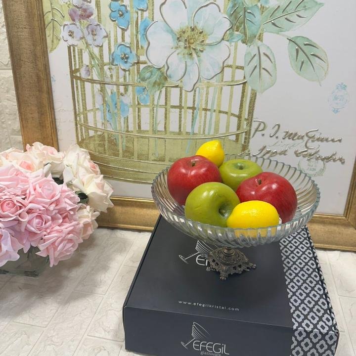 Antik Kristal Gold Cam Ayaklı Salata Kasesi 29*29*19