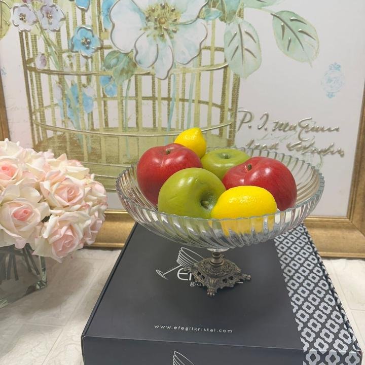 Antik Kristal Gold Cam Ayaklı Salata Kasesi 29*29*19