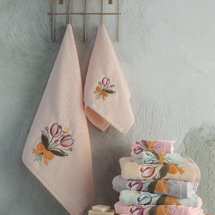 TULIPA - %70 Bambu / %30 Pamuk Nakışlı El Havlusu - 6'lı Set 50x90