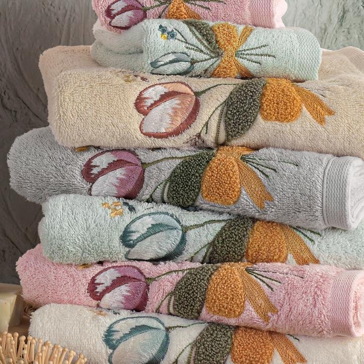 TULIPA - %70 Bambu / %30 Pamuk Nakışlı El Havlusu - 6'lı Set 50x90
