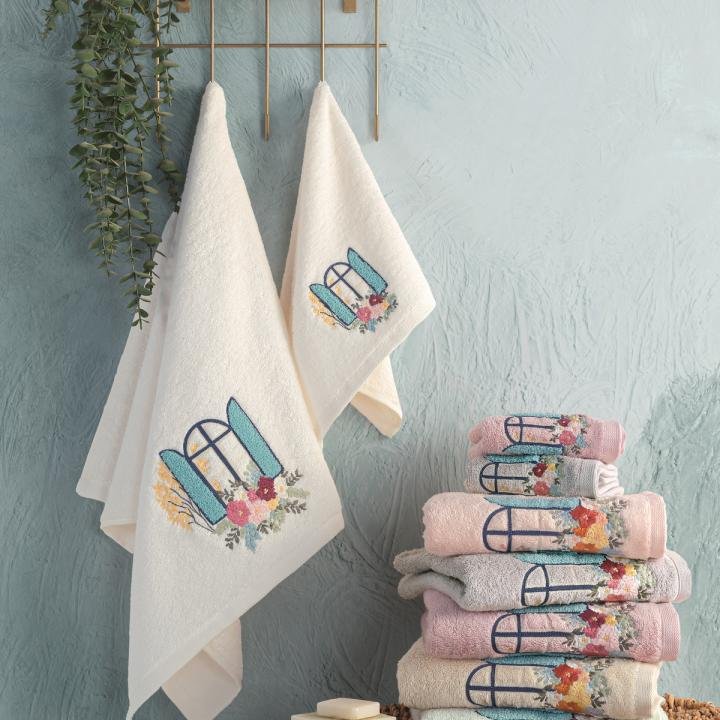 ALAÇATI - %70 Bambu / %30 Pamuk Nakışlı El Havlusu - 6'lı Set 50x90