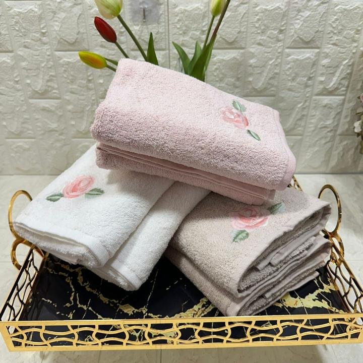 6’lı Havlu Gül Nakışlı 50 X 90 % 100 Pamuk